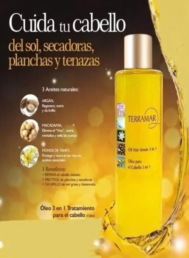 Terramar 3 in 1 Hair Oil (98ml / 3.31 fl Oz) - with Argan, Macadamia, Monoi - Nourishes, Smooths Frizz, Adds Shine, Lightweight for All Hair - Image 2